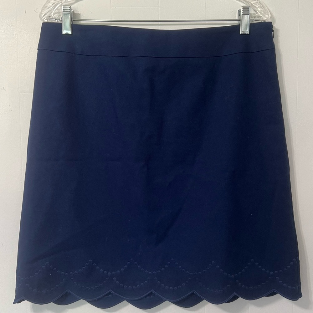 Talbots Blue Scalloped Mini Above Knee Business Casual Coastal Nautical Skirt 10